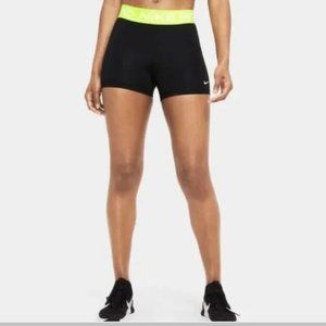 Nike Pro Compression Shorts Women's Size Large L Black Volt Yellow